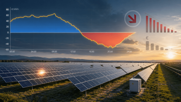 Courbe des prix négatifs de l'électricité et impact sur une centrale photovoltaïque au sol